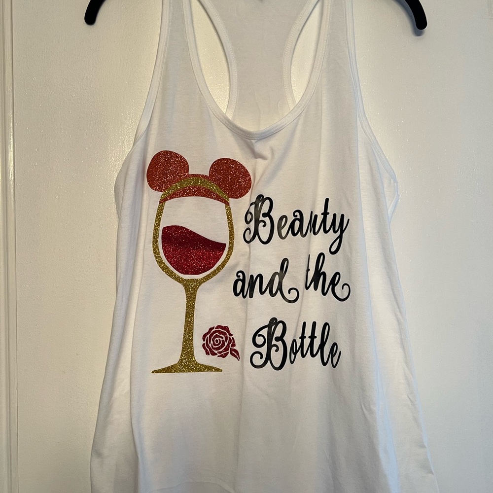 NWOT Minnie Mouse Beauty And The Bottle White Graphic Tank Top